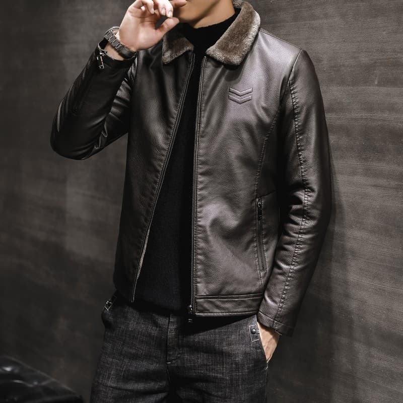 Jaqueta de couro masculina forro de lã 2021 novo estilo jaqueta de couro masculina lapela roupas masculinas de meia-idad