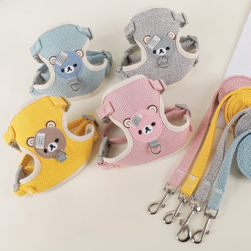 Coleira e guia para cães, gatos, coelhos e pequenos animais de estimação, guia ajustável estilo colete para passeio de a