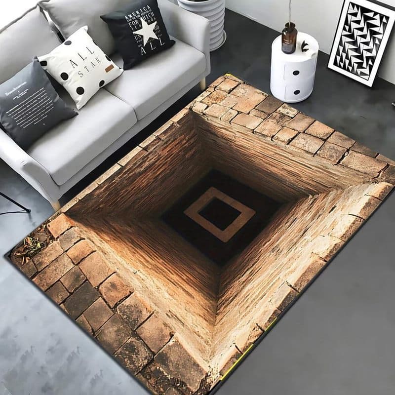 Tapetes De Área De Ilusão Óptica 3D Para Sala De Estar , Tapete Lavável Quarto Antiderrapante De Baixa Pilha Mancha Vórt