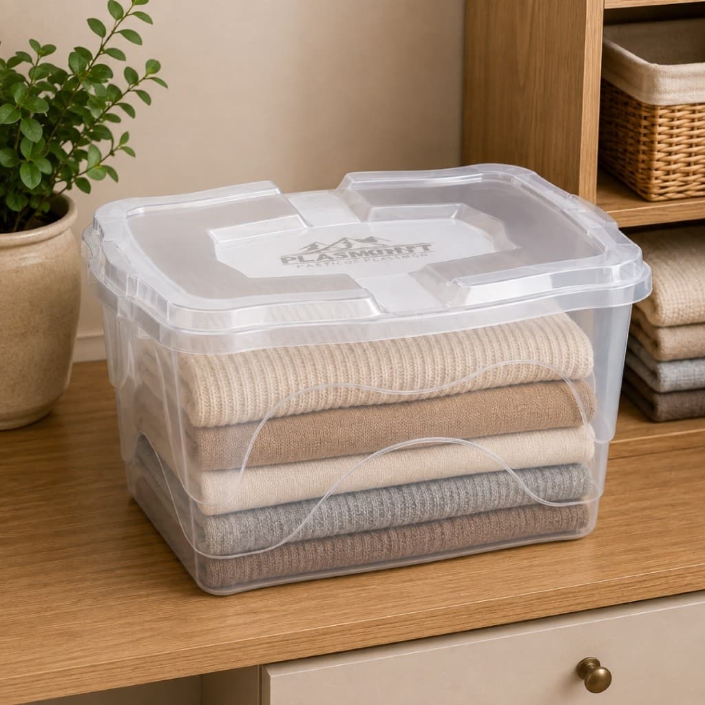 Caixa Organizadora Multiuso 45 Litros Transparente com Tampa Plástica para Roupas Brinquedos Cozinha Banheiro Quarto Arm