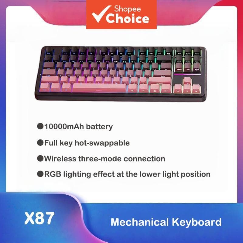 EWEADN X87 TKL Teclado Mecânico Gamer Sem Fio Tri-Modo 87 Teclas RGB Hot-Swap para Mac PC iPad