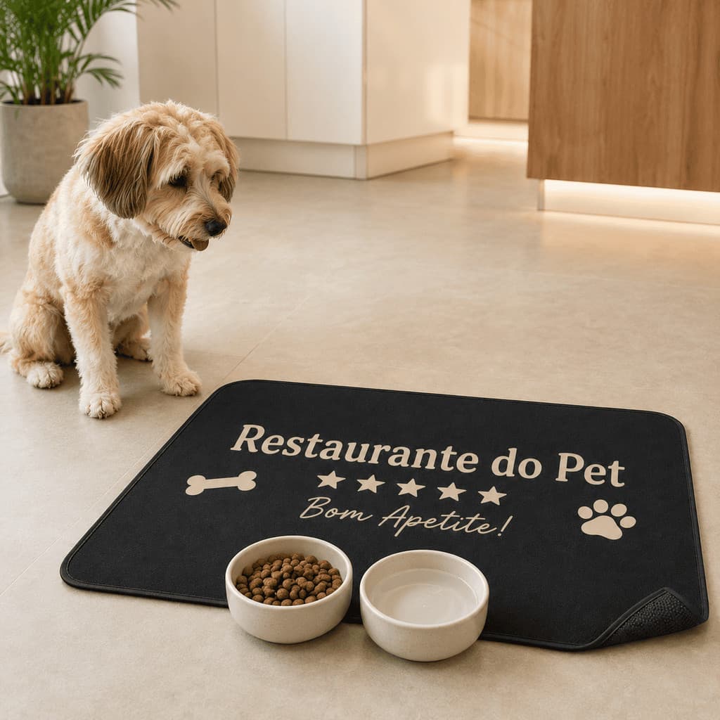 Tapete Pet Comedouro Antiderrapante Lavável Para Tigela Ração E Água Cachorro Gato