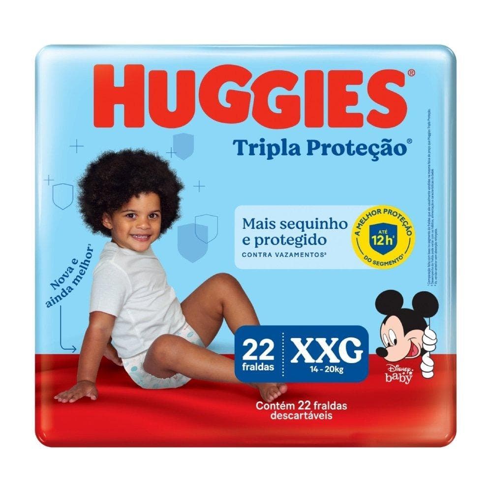 Fralda Descartável Huggies Tripla Proteção Jumbo Tamanho XXG - 6 Pacotes com 22 Fraldas - Total 132 Tiras