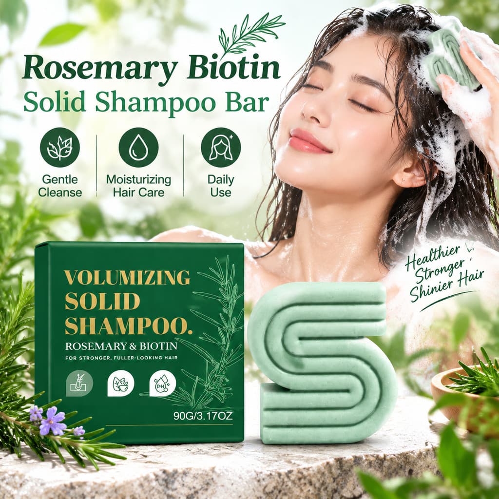Barra De Shampoo Sólido De Alecrim E Biotina 90g-Limpeza Suave Refrescante Hidratante Para Cuidados Diários Com Os Cabel