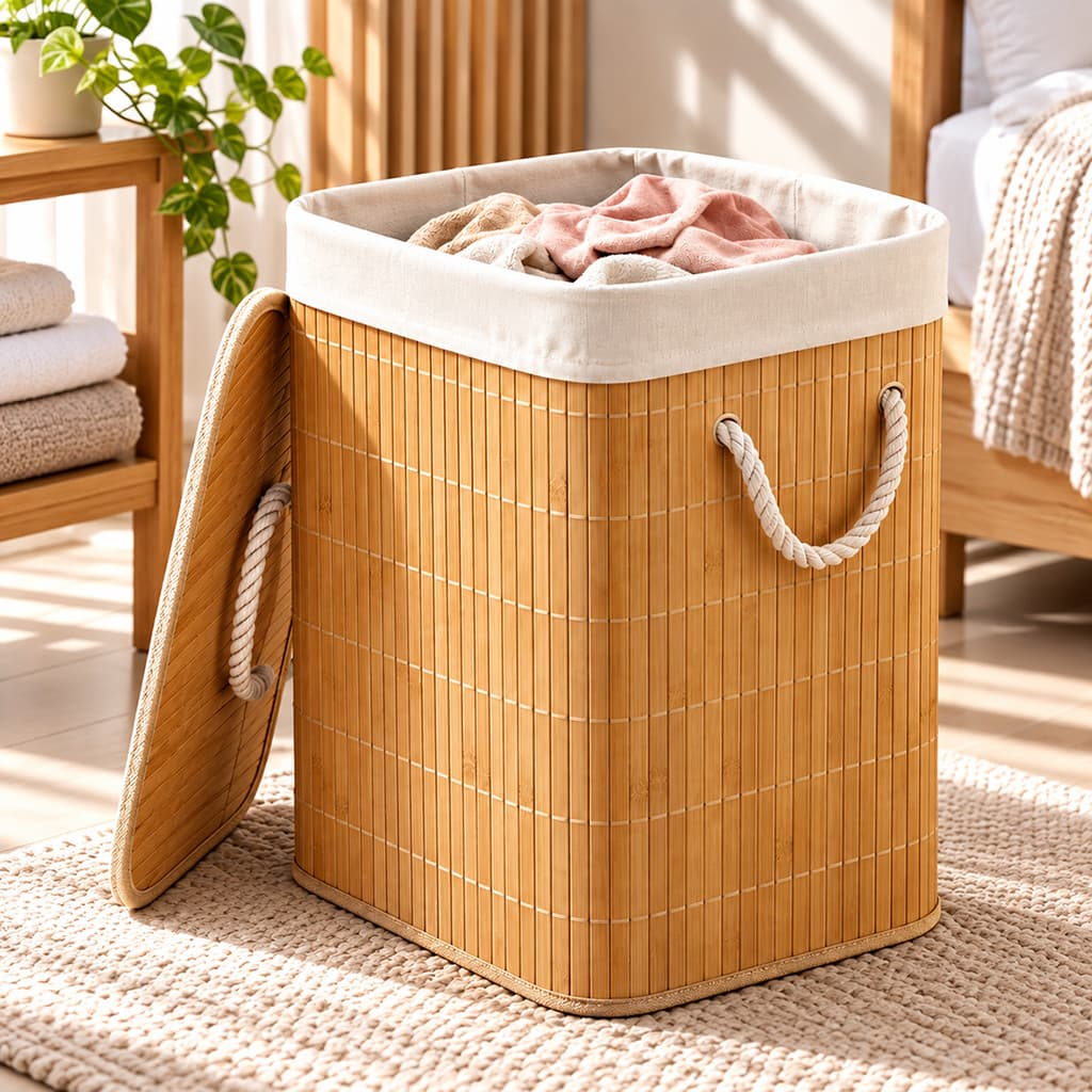 Cesto de roupa suja de bambu grande capacidade,com tampa alças,dobrável,organizador multiuso quarto,banheiro  lavanderia