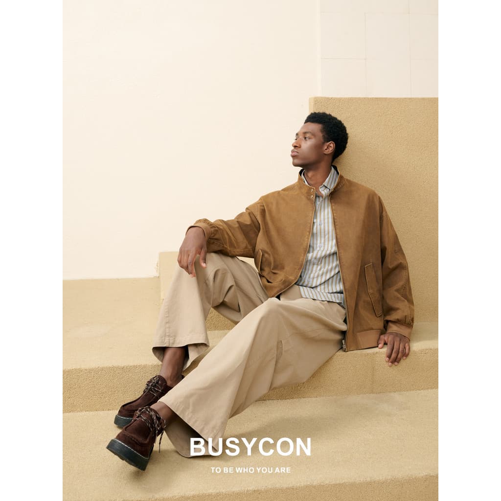 Masculino Retro marrom gola alta jaqueta outono solto jaqueta Casual na moda negócios masculino Workwear jaqueta de vôo