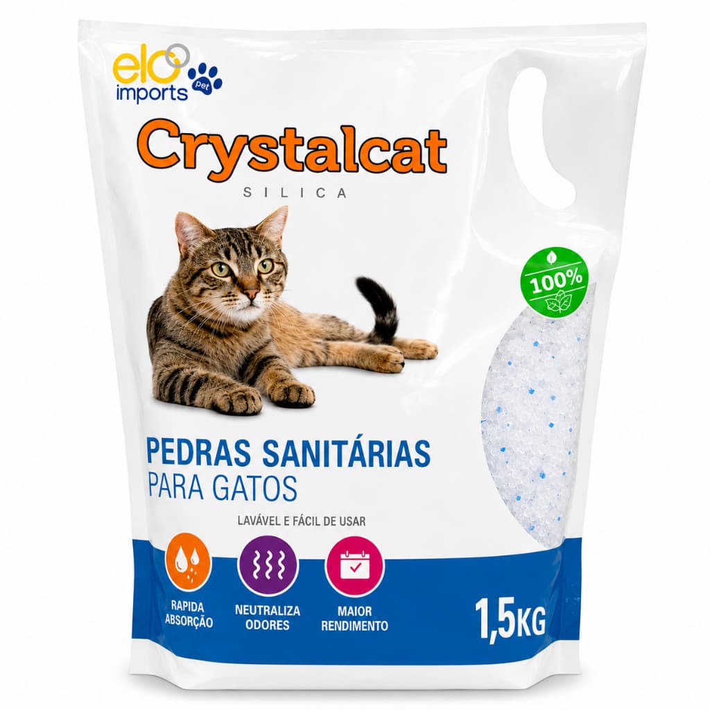 Sílica Gel Crystal Cat Premium 1,5kg Areia Sanitária para Gatos Elimina Odores