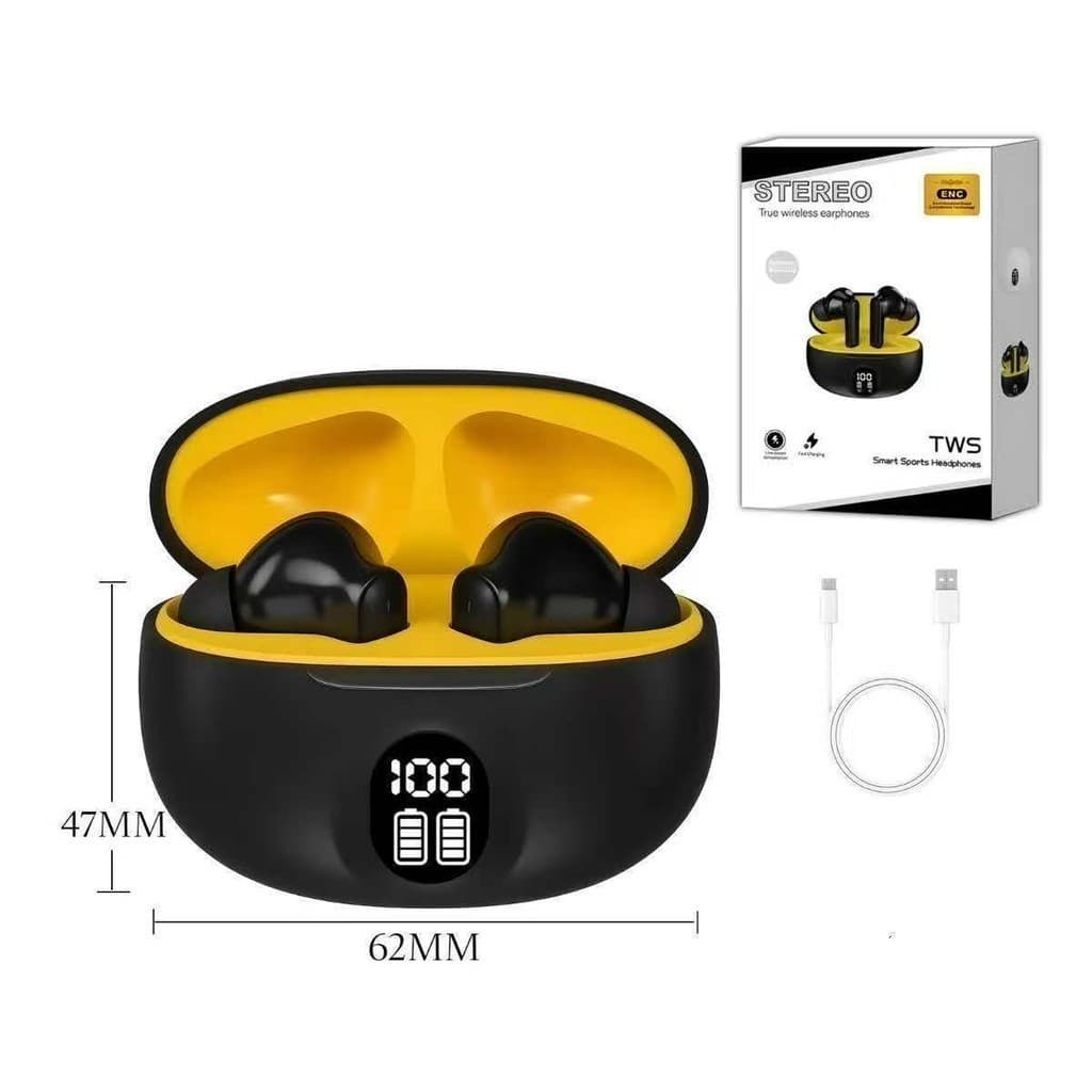 Fones de ouvido Bluetooth sem fio TWS 9D com tela sensível ao toque digital e fones de ouvido esportivos yihan