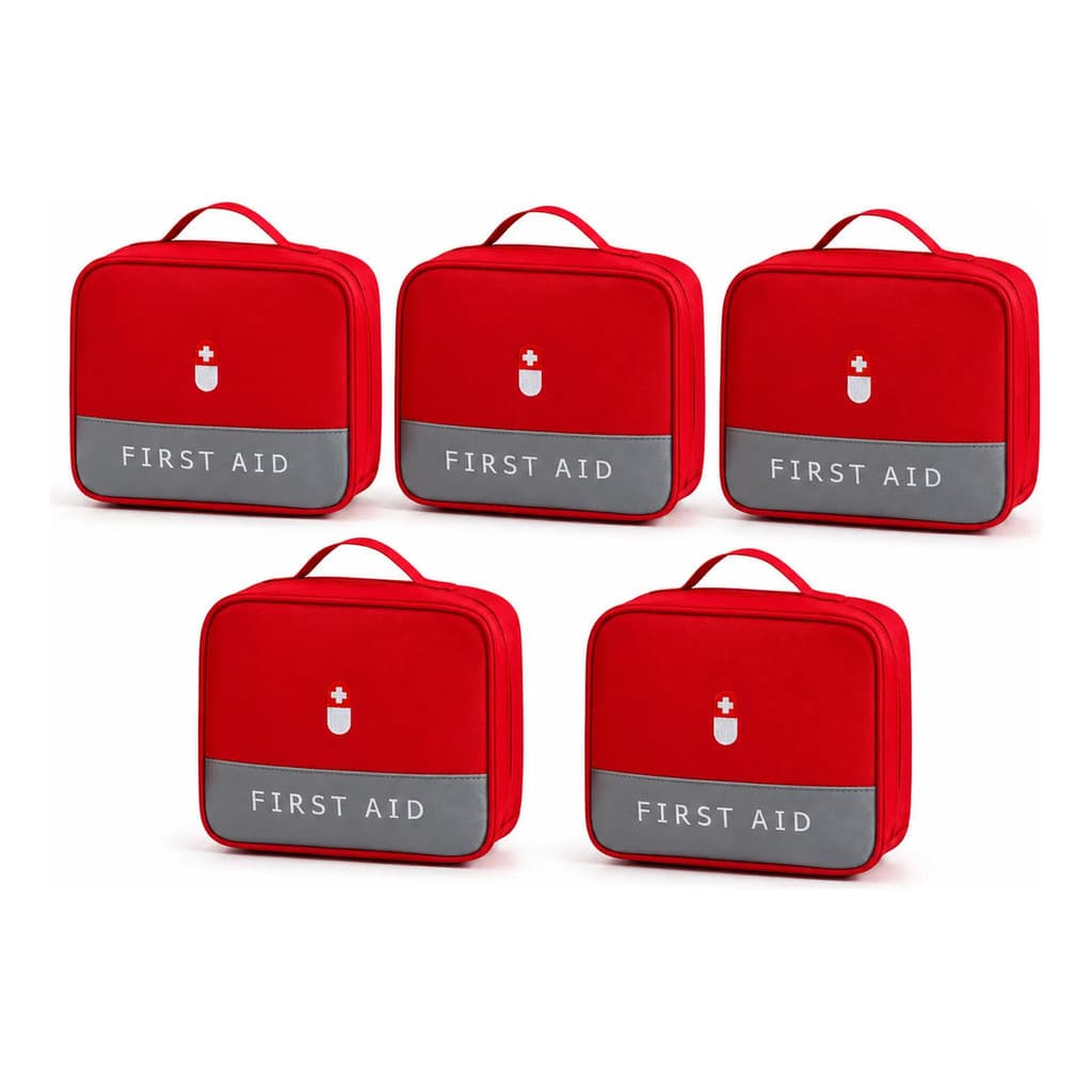 Kit 5 Necessaire Porta Remédios Primeiros Socorros Viagem Multiuso Vermelha