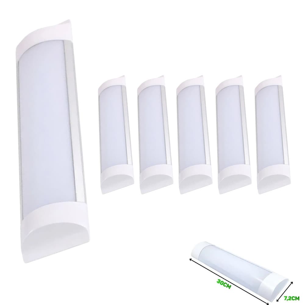 Kit 5 Luminária Linear Tubular Led Slim 30cm 9w Branco Frio Bivolt 85v-220v