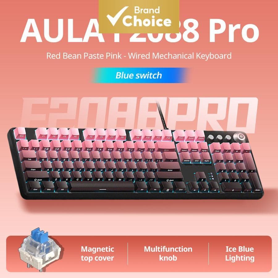 Teclado mecânico com fio AULA F2088pro – teclas com gradiente gravado na lateral, teclado completo 108 teclas, para