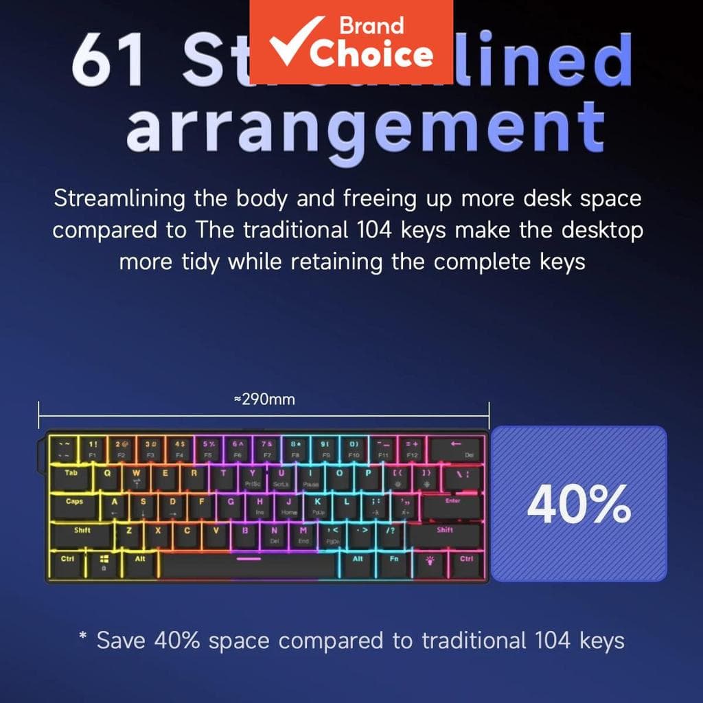 Teclado Mecânico Compacto Ajazz NK61, Layout 60% com 61 Teclas, Interruptor Vermelho Substituível, Retroiluminação RGB,