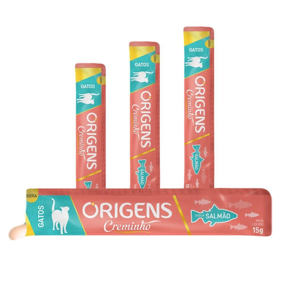 Petisco Cremoso Para Gatos Origens Creminho Snack Saudável Premium Sabor Salmão 15g 4 Un.