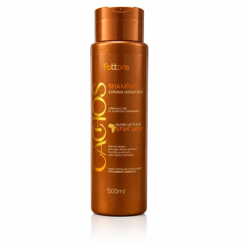 Shampoo Hidratante Fattore Cachos 500ml Marula, Argan, Moringa e Kalahari Liberado 2A ao 4C