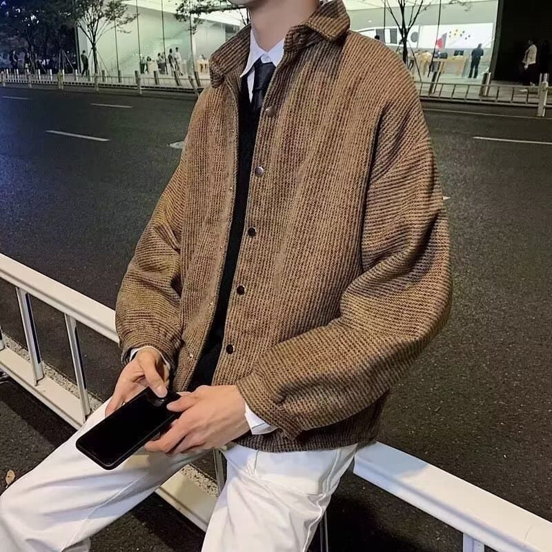 Camisa texturizada jaqueta masculina primavera outono estilo Hong Kong Tie-Dye lapela jaqueta masculina solta Casual All