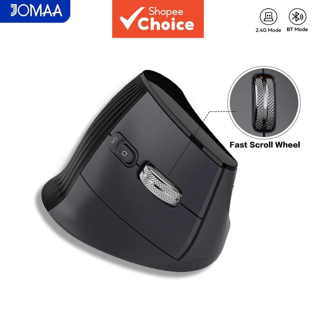 JOMAA Mouse Vertical Ergonômico RGB com Backlight 2.4G Bluetooth Mouse Sem Fio com Rolo de Velocidade Mouse Silencioso