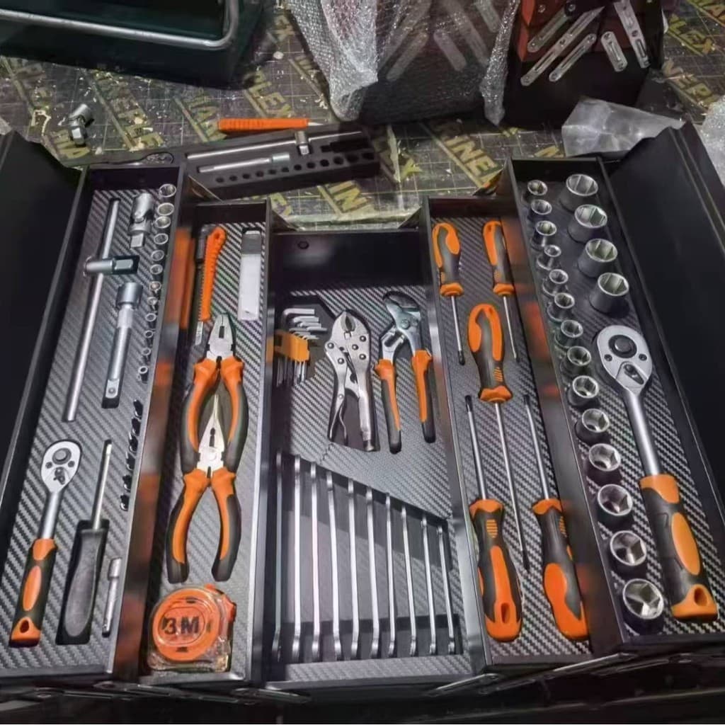 Conjunto de 85 peças de caixa de ferramentas dobrável de três camadas, ferramenta de reparo de automóveis, conjunto Manu