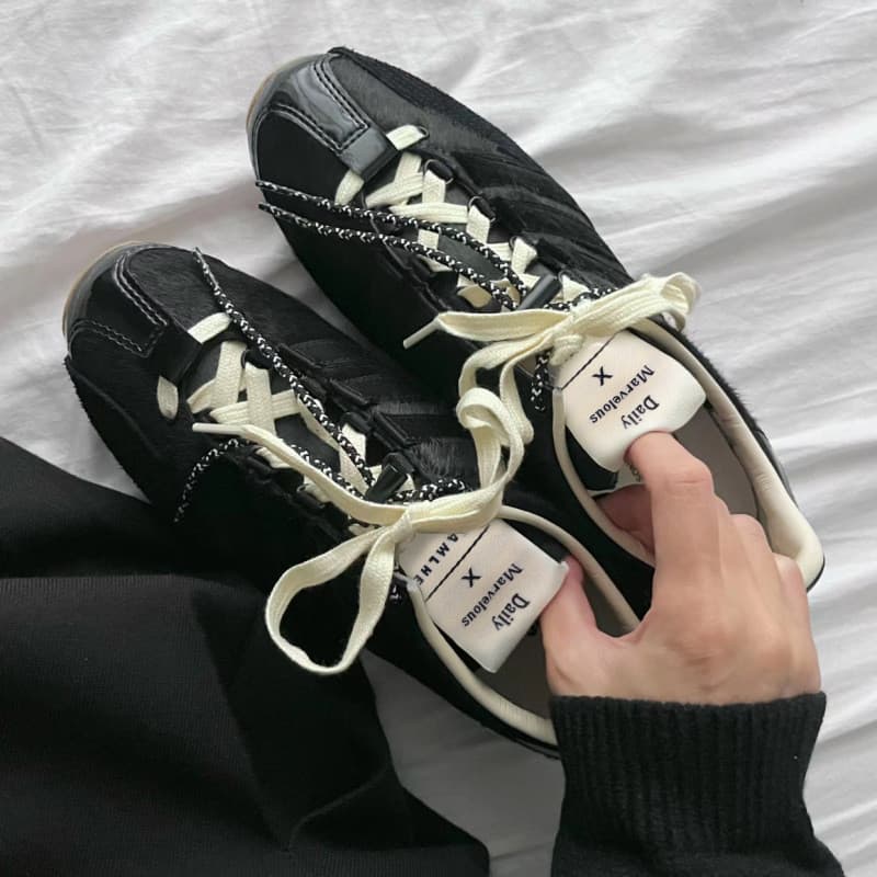 Tênis Femininos de Treino Retro Horsehair, Novidade Primavera 2025, Tênis Casuais Esportivos Planos, Tênis Color-Block E