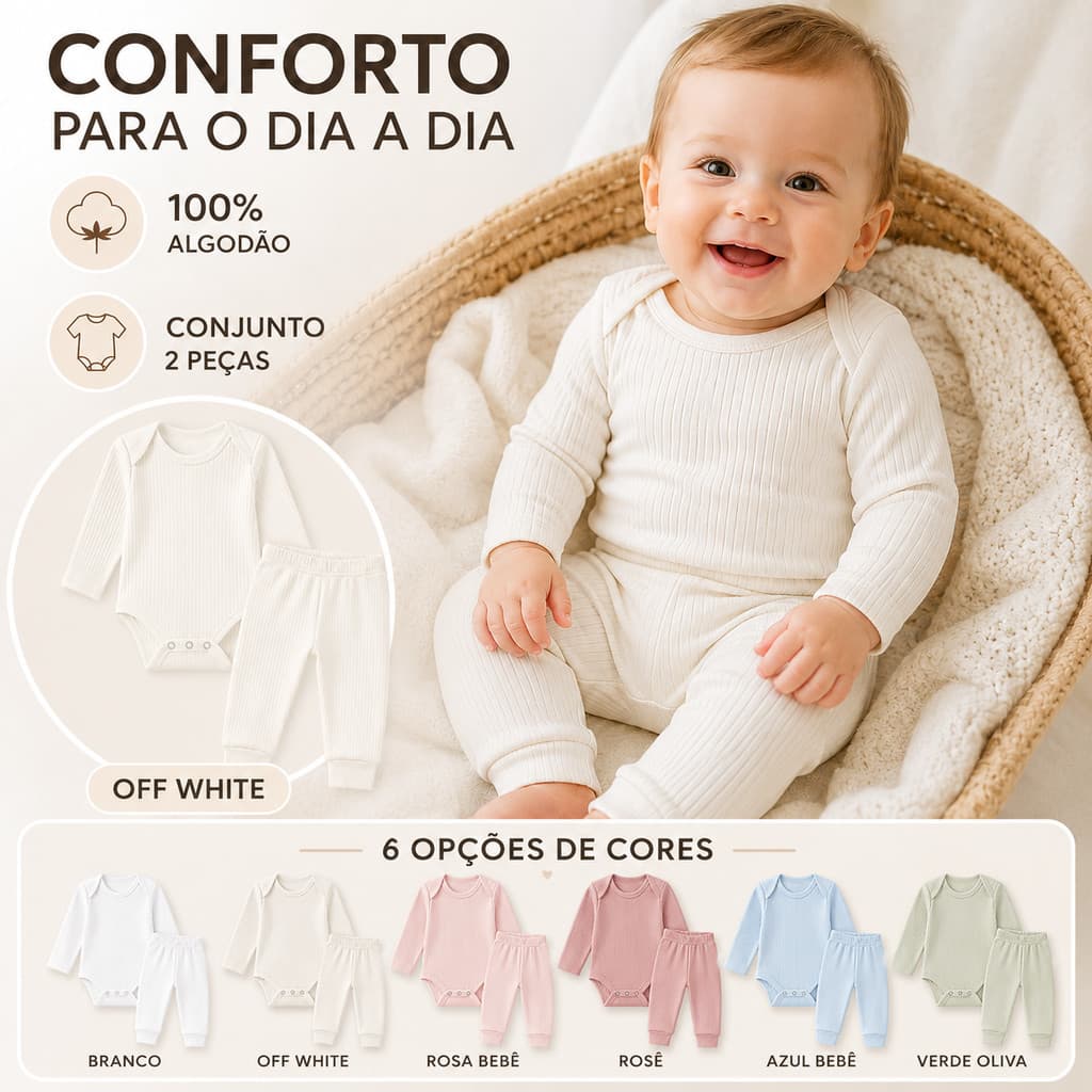 Kit 10 Peças Roupas Infantis Bebê Menino Menina Body Manga Longa + Calça Algodão Macio