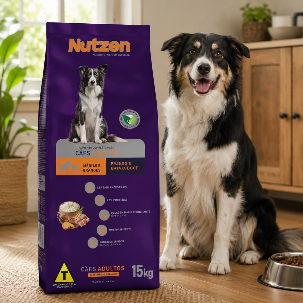 Ração para cachorros Adultos Raças Médias Grandes Frango Batata-Doce Nutzen 15kg cão cães