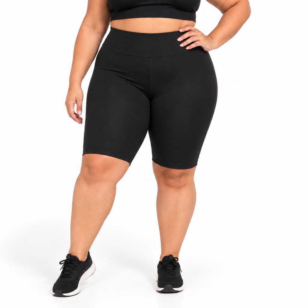 Bermuda Fitness Feminina Ciclista Plus Size Roupa Short Para Academia Cós Alto Até O Joelho