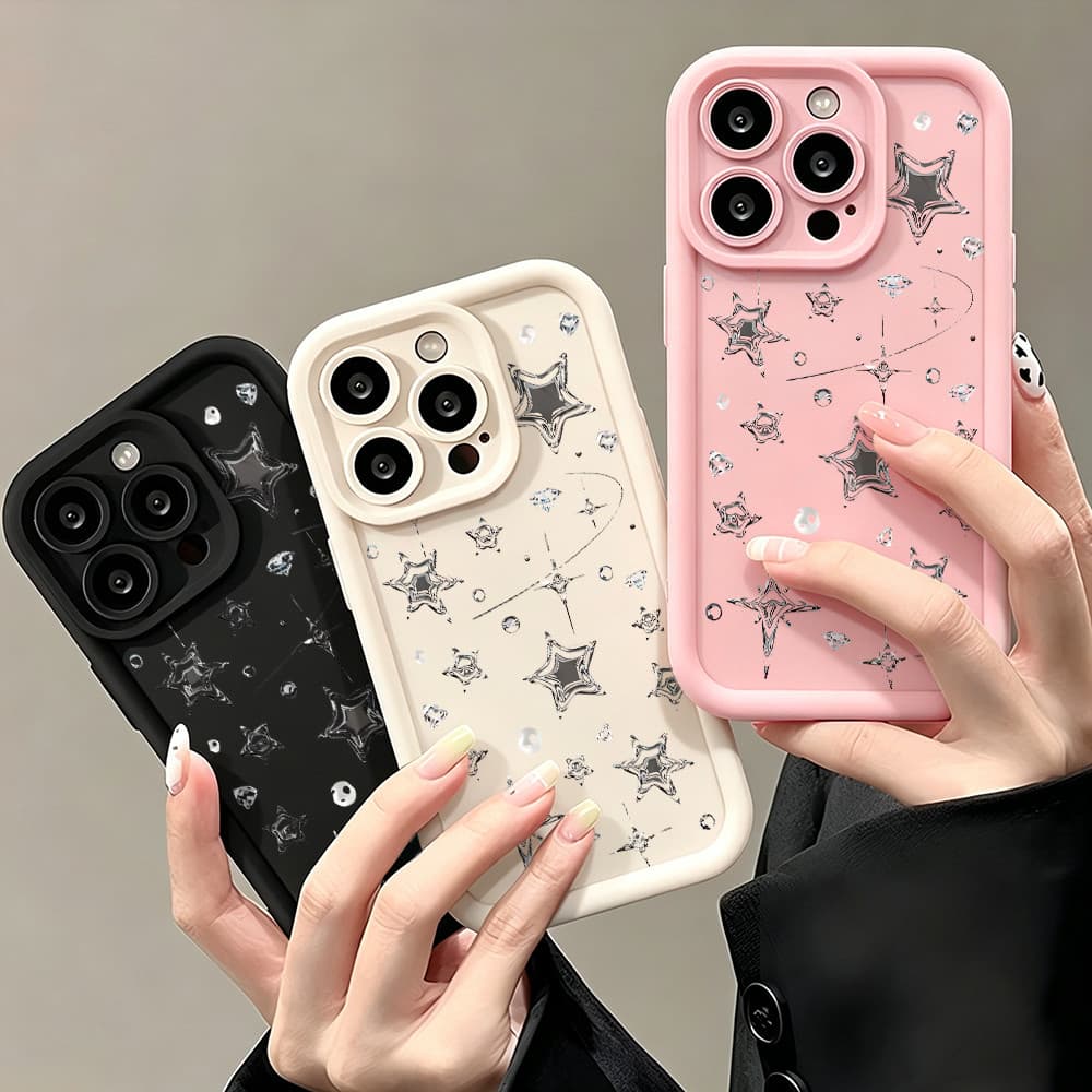 Capinha De Celular Estrelas Metálicas Y2K Para IPhone 14 15 16 17 18 XR 11 12 13 Pro Max Plus Silicone Macio Celular