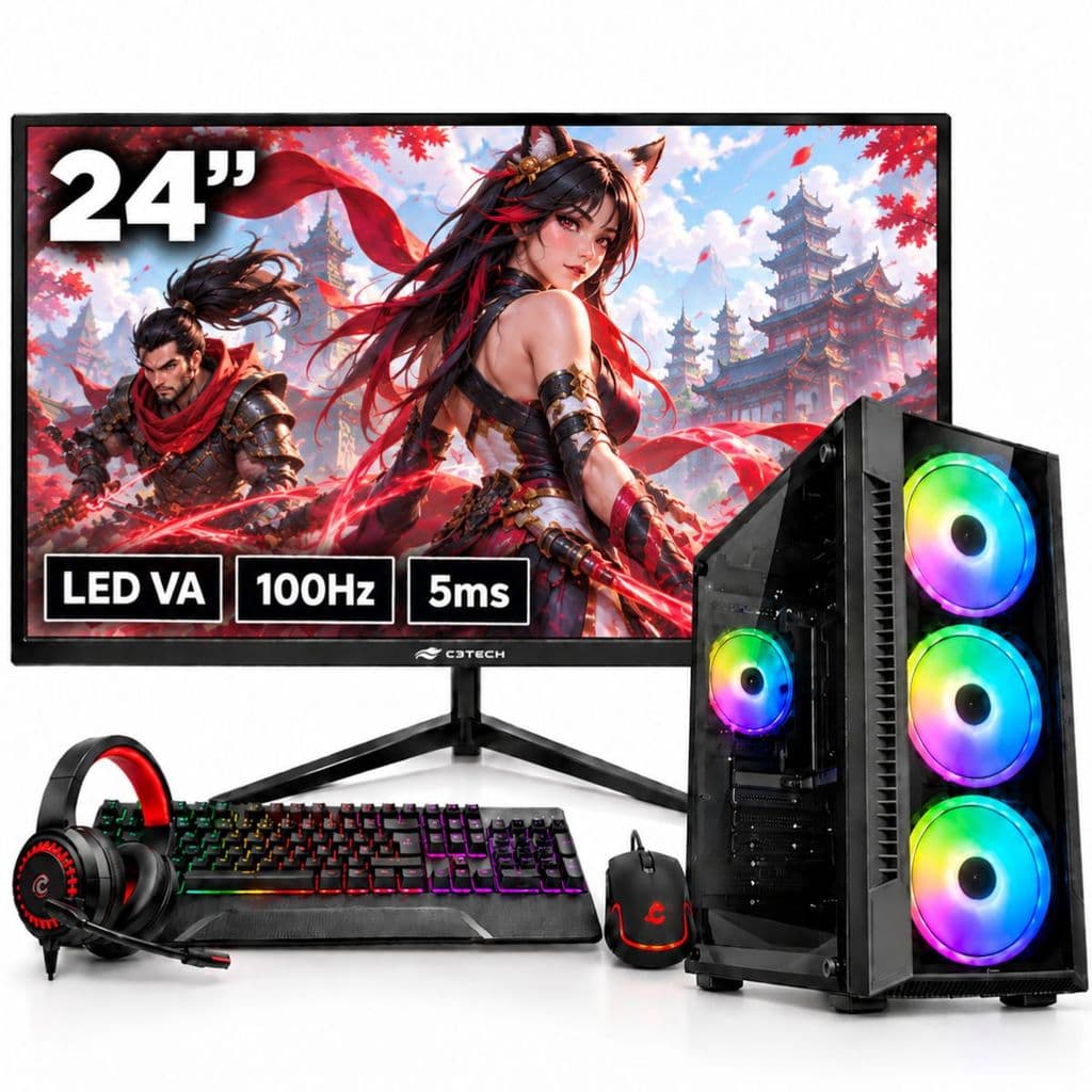 Computador Pc Gamer GTA Ryzen 5 5600GT RAM 16GB DDR4 SSD 512GB NVME Monitor Led 24" Preto