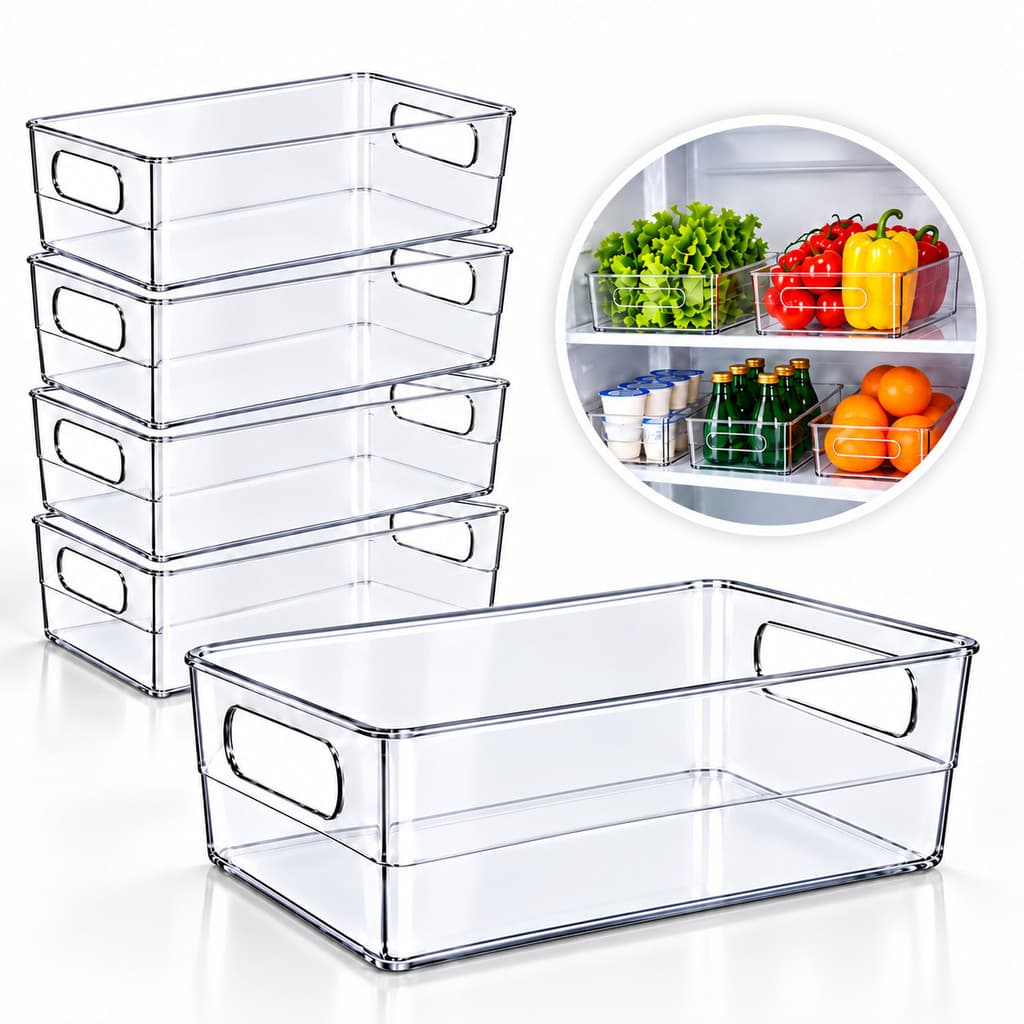 Kit 4 Organizadores Com Alça Para Geladeira Multiuso Acrílico Cozinha E Despensa, Gavetas, Talheres, Armário Casa