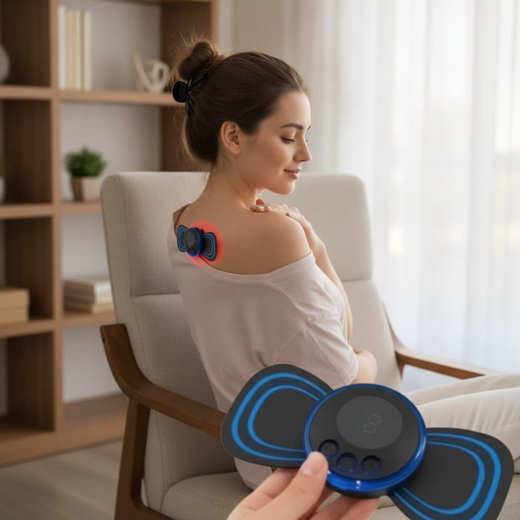 Mini Massageador Elétrico Portátil Recarregável Bivolt EMS | Alívio de Dores Musculares Pescoço