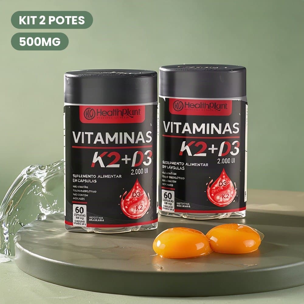 Suplemento Vitamina K2 e Vitamina D3 2000 UI 500 mg Kit 2 Potes em Cápsulas Unissex