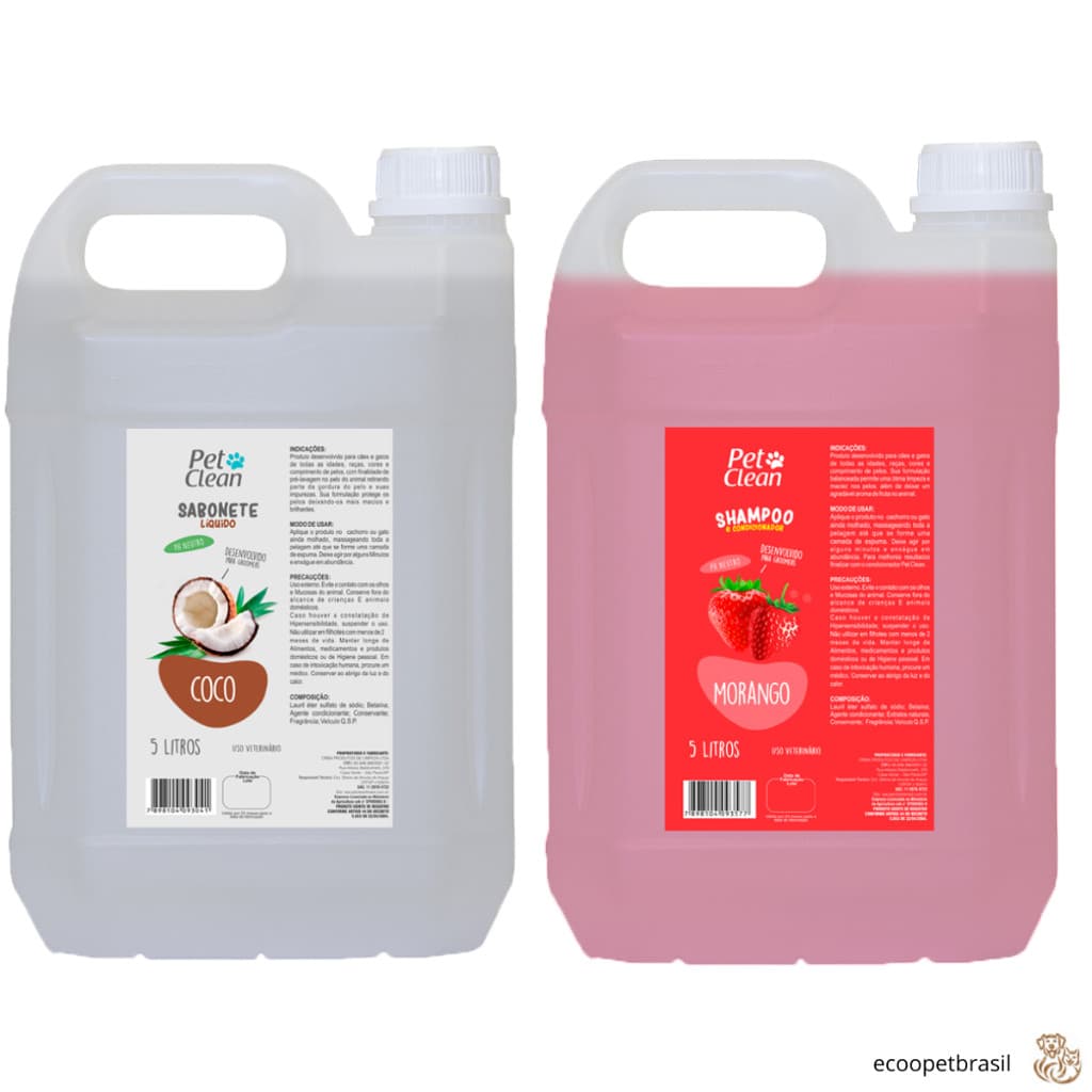 KIT 2 Shampoo Banho e Tosa, Hidratante e Condicionador 5 Litros Pet Clean Cachorro e Gato