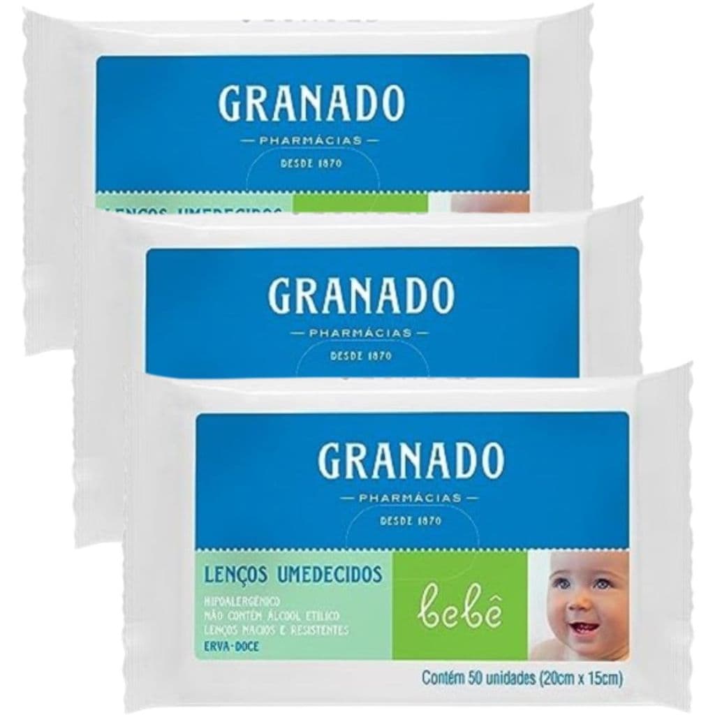 Lenço Toalhas Umedecidas Erva-Doce Granado 50 Unidades Kit 3