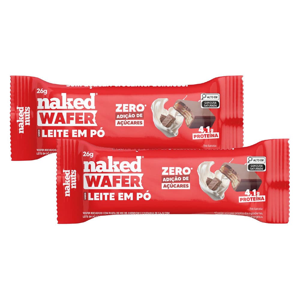 Kit 2 Naked Bites Wafer com Whey Protein Sabor Chocolate Branco 26g