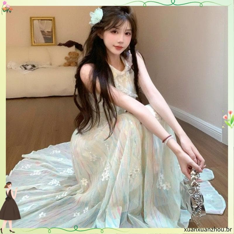 Francês doce vestido de renda feminino verão Design Irregular vestido de princesa puro desejo estilo suave cintura estre