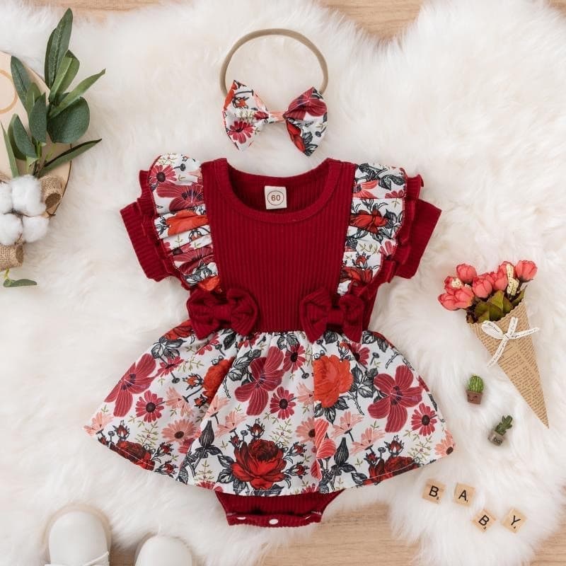 Conjunto de Vestidos para Bebês Meninas, Macacão com Estampa Floral, Macacões com Babados, Roupas para Bebê Menina com F