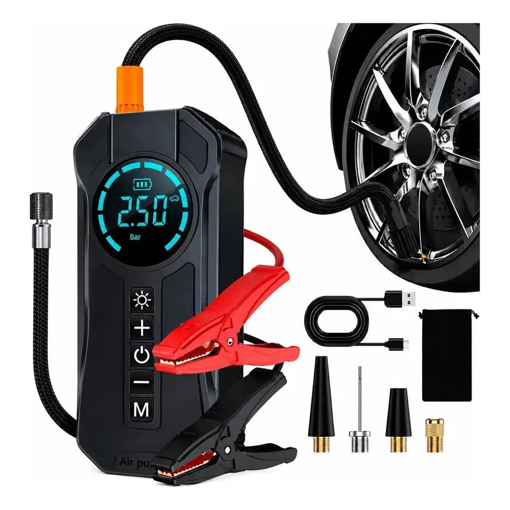 Bomba Compressor De Ar Para Carro Moto Auxiliar Partida Rápida Chupeta Veicular Lanterna Auxiliar Carregador de Celular
