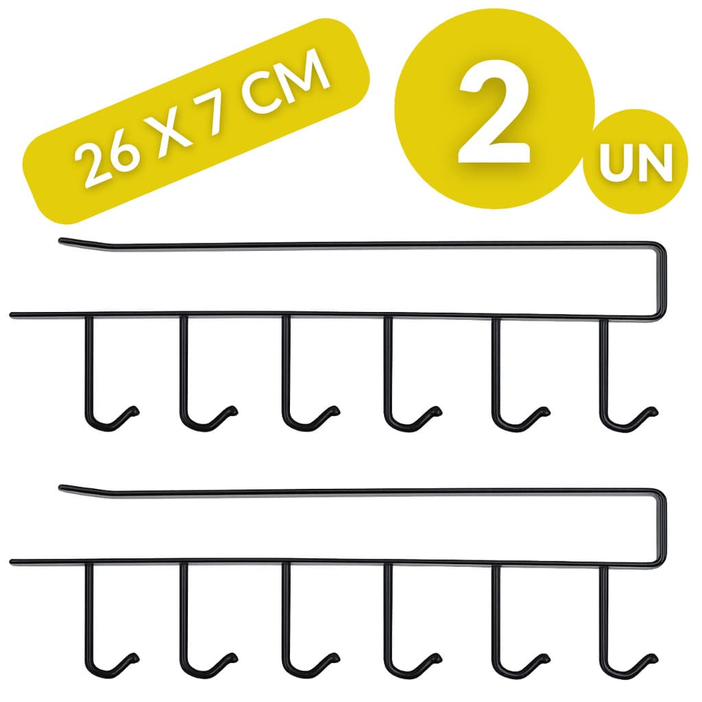 Suporte Cabide para Prateleira 6 Ganchos 26x7cm Organizador Multiuso Cozinha Cozinha Prática