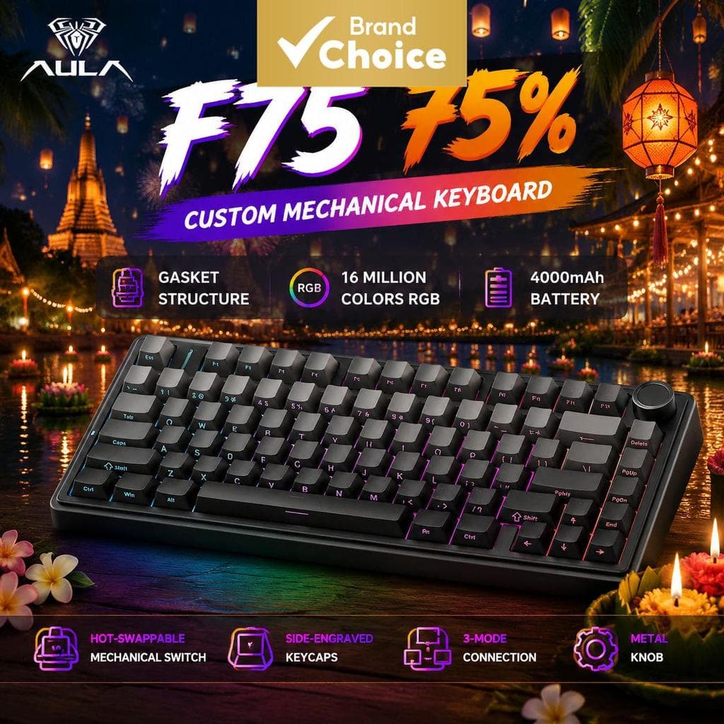 Teclado Mecânico AULA F75 RGB Troca de Switches a Quente Teclado para Jogos 75% Layout Sem Fio Design Compacto para PC