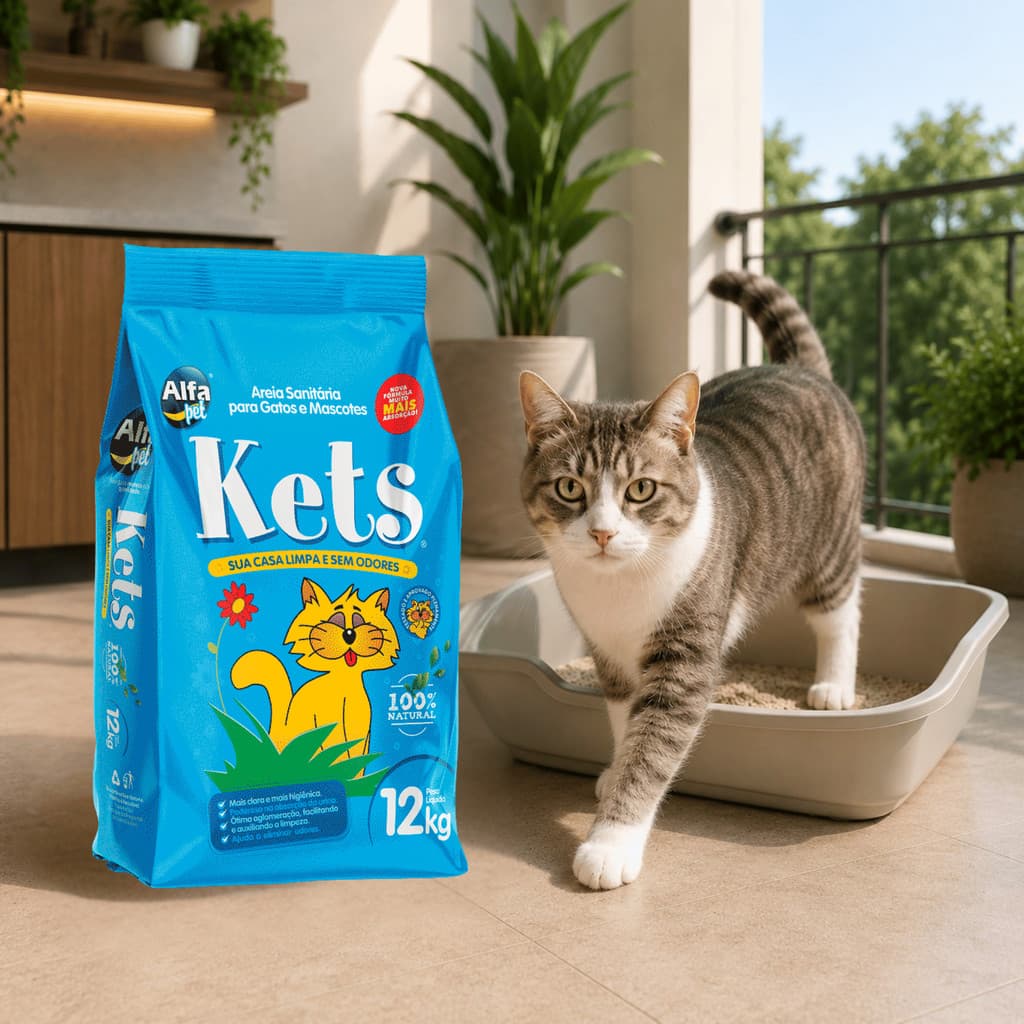 Areia Sanitária Higiênica Natural Argila Kets para Gatos 12kg