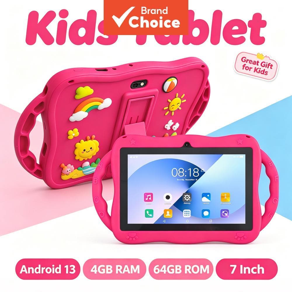 Tablet infantil de 7 polegadas com sistema Android 13, capa de silicone de girafa portátil, suporta funções WIFI e