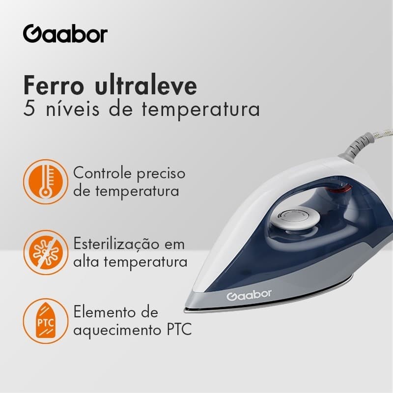 Gaabor Ferro de Passar a Vapor e a Seco 1200W Portátil Leve 127V 220V HM-M02A