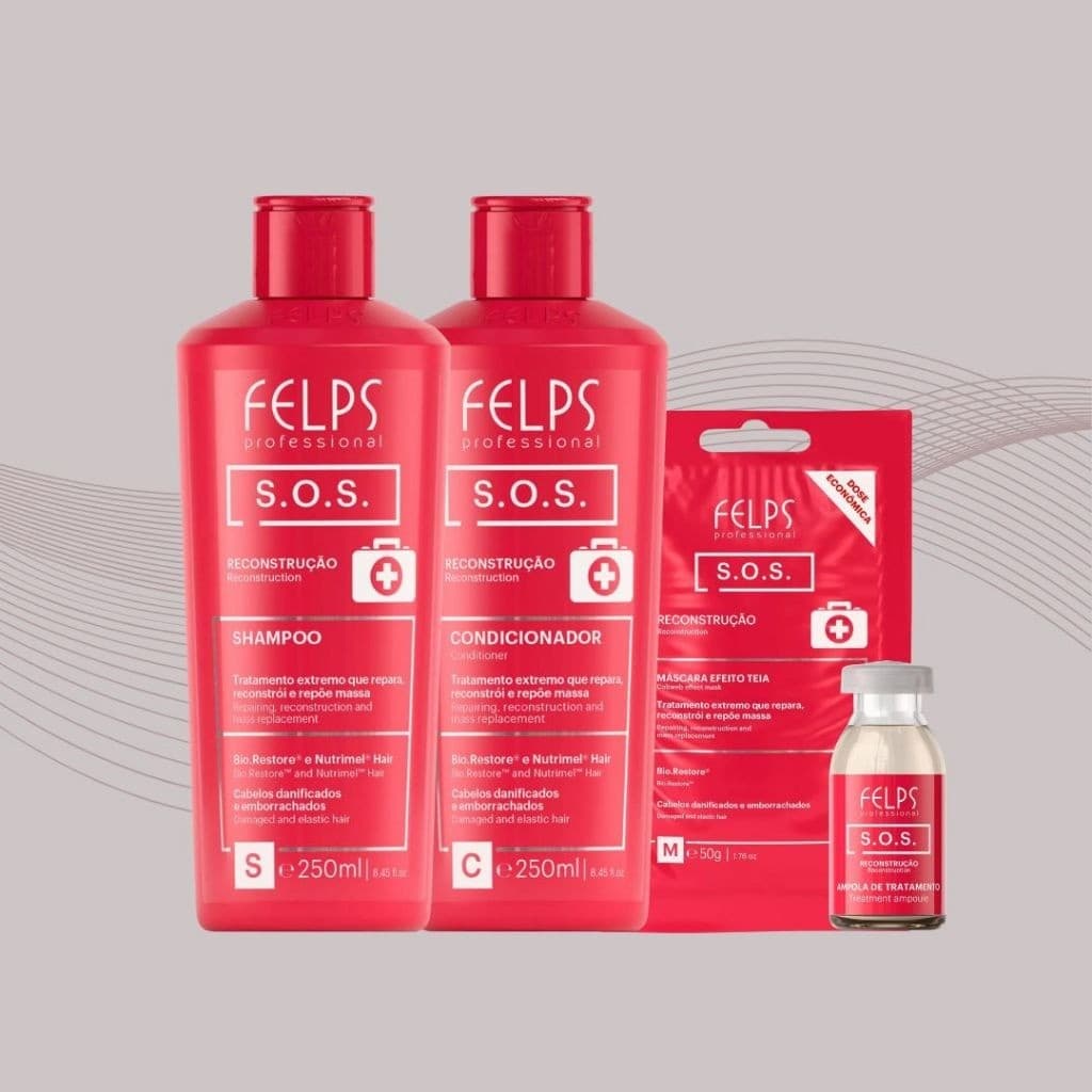 Kit S.O.S. Reconstrução Shampoo + Condicionador 250ml - Felps | Máscara E Ampola De Brinde