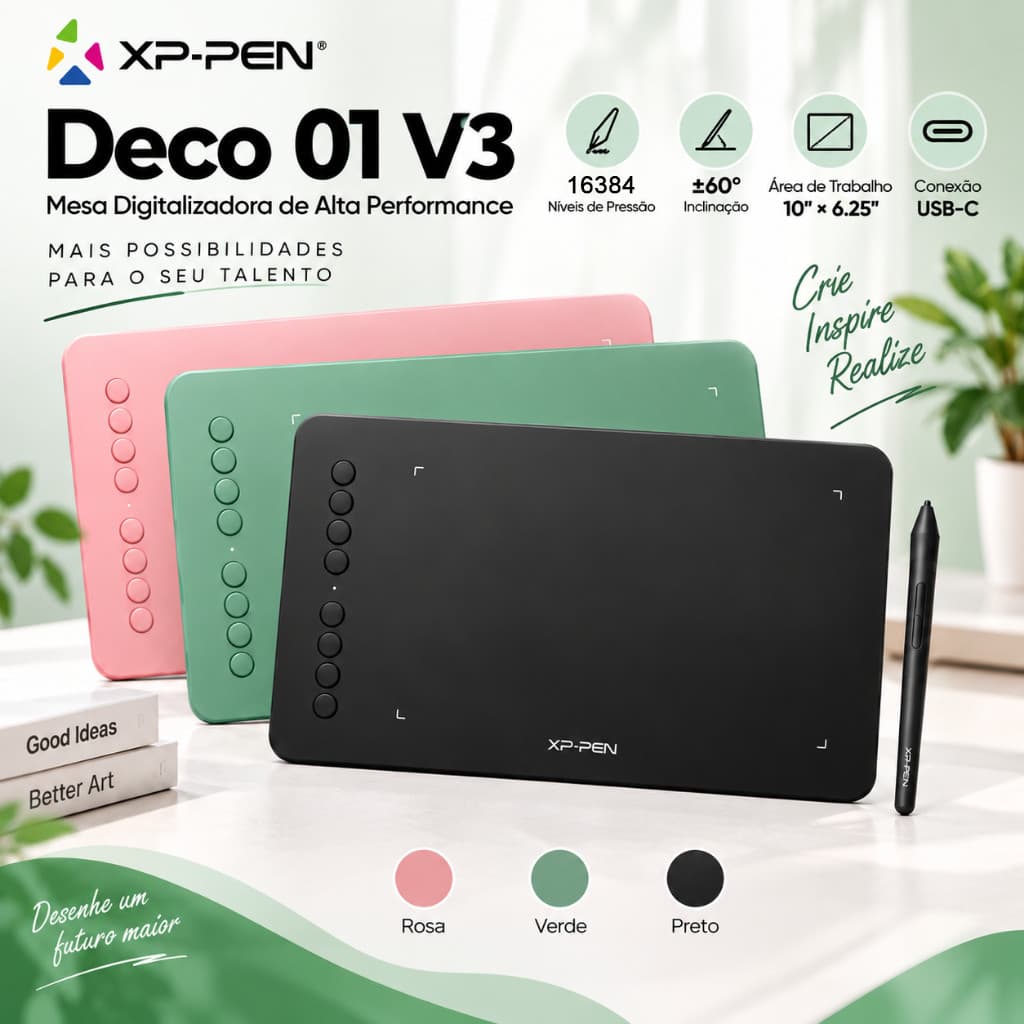 XPPen Deco 01 V3 Mesa Digitalizadora com 16384 Níveis de Pressão,8 Teclas de Atalho Compatível com Android Windows Linux