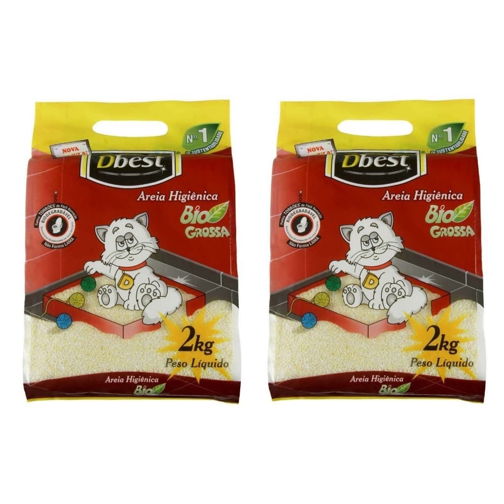 2 Areia Higiênica Sanitária Para Gatos Dbest Bio Grossa 2kg