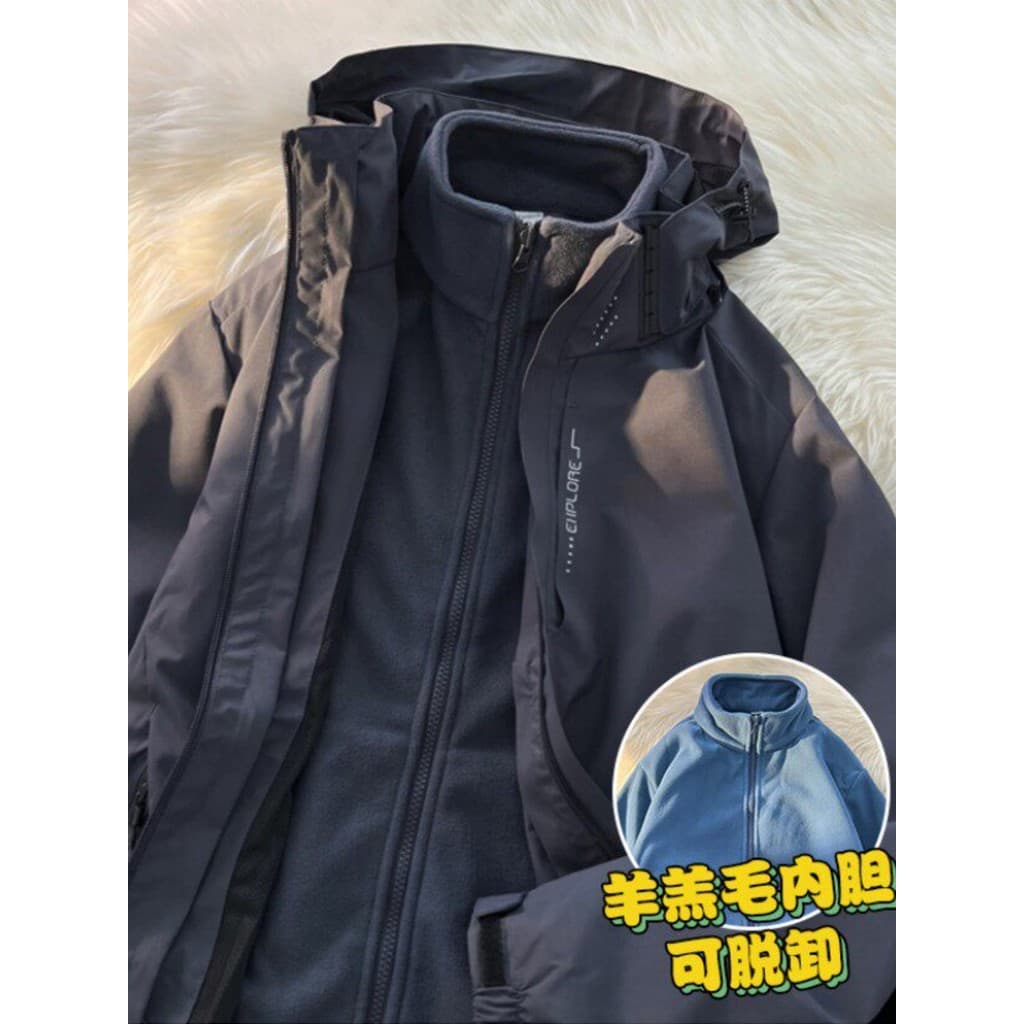 Jaqueta três em um masculina forro de lã de inverno engrossado lã de cordeiro jaqueta de algodão masculina jaqueta de al