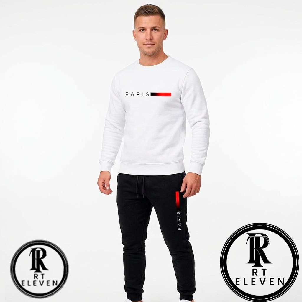 Conjunto Moletom Unissex Estampado Paris Calça e Blusa Gola Redonda Blusa Peluciada + Calça Moletom com bolso