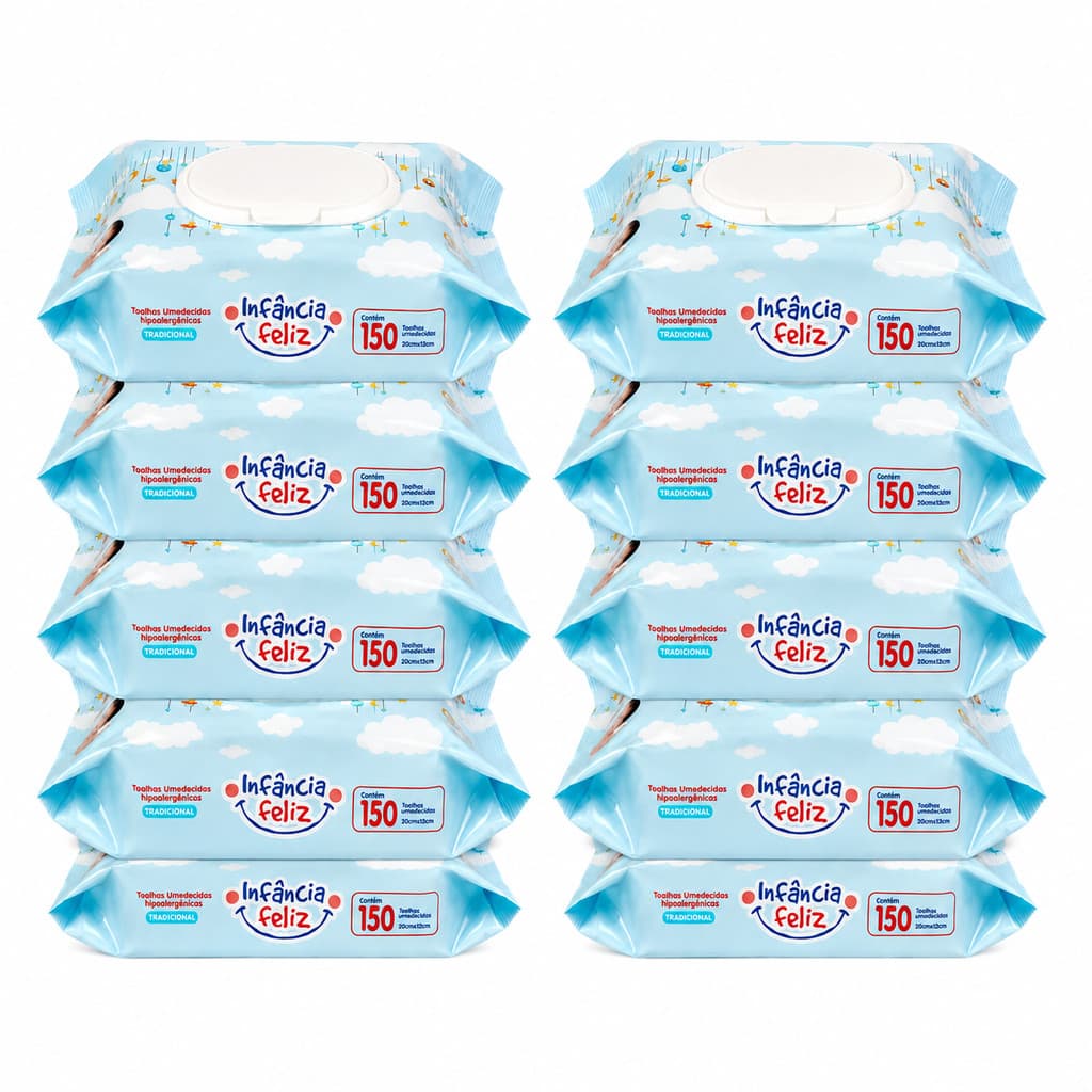 Kit 10 Lenços Umedecido Infantil 150 Folhas Cada - Limpeza Suave Pele Sensível Bebê – Infância Feliz
