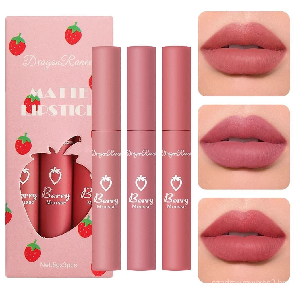 3 Batons Matte para Mulheres, Batom Líquido Nude Rosa Vermelho, Maquiagem de Longa Duração com Cor de Alto Impacto, Bato