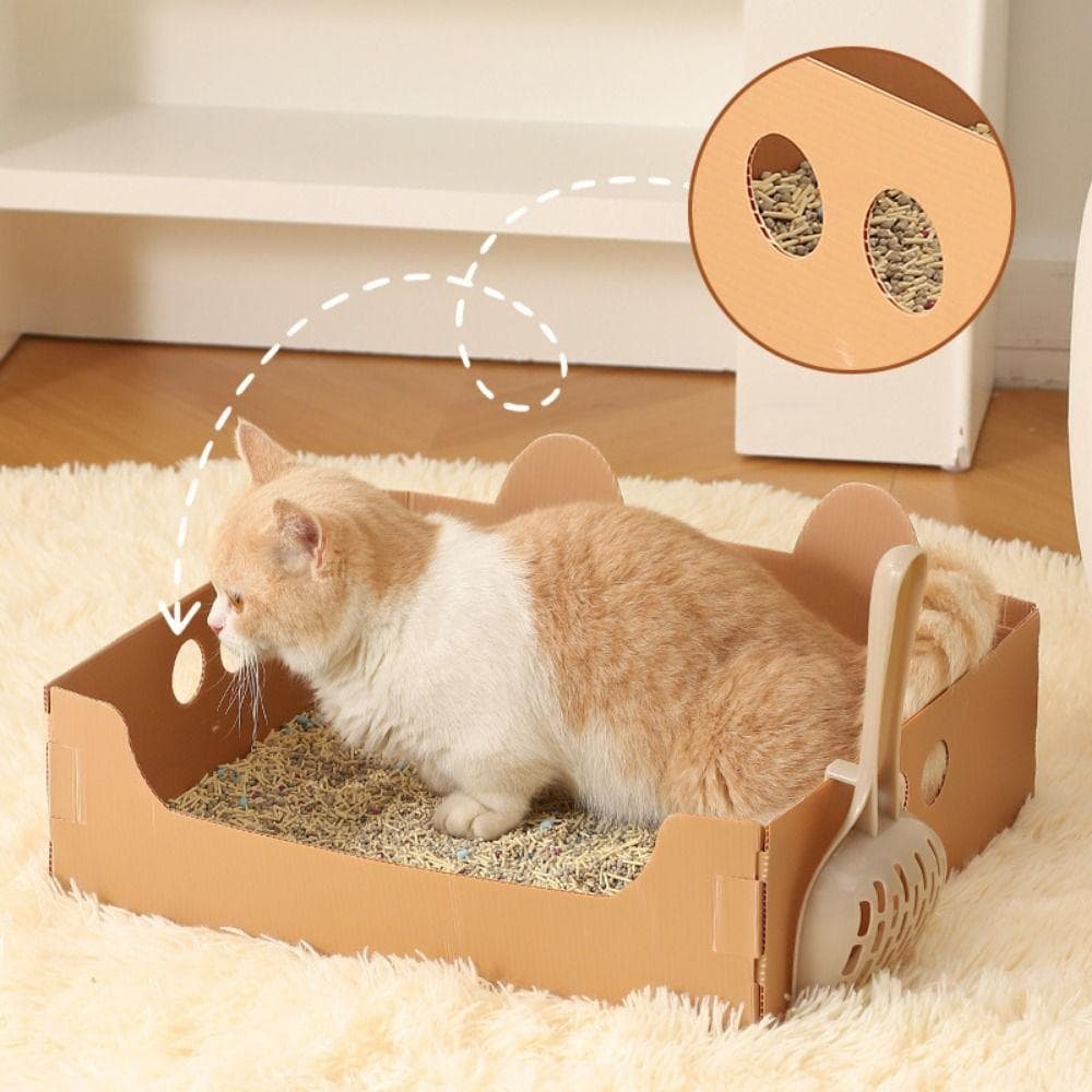 Bandeja Sanitária Para Gatos SD413UDC , Caixa De Areia Descartável Dobrável Em Formato De Orelha De Gato Plástica Superi