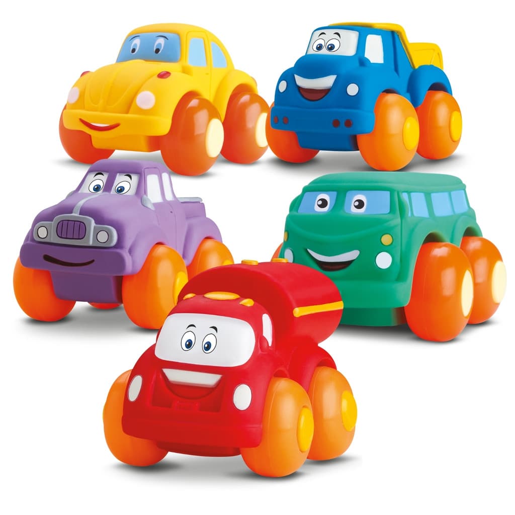 Kit 5 Carrinhos Soft Cars Mordedor De Borracha Infantil Para Bebês Brinquedo Banheira